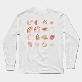 Boho Icons Watercolor Relaxing Calming Art Hand Painted Long Sleeve T-Shirt